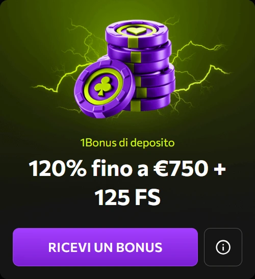120% bonus fino a €750 + 125 giri gratis sull’offerta speciale